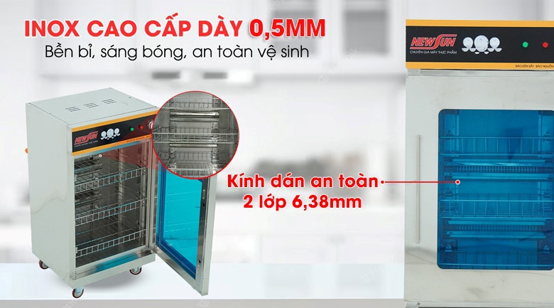 Tủ sấy bát công nghiệp TSBVN1C3K Chất liệu inox cao cấp và kính dán an toàn 2 lớp 6,38mm