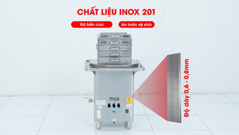 Chất liệu inox 201, độ dày 0,6-0,8mm Chất liệu inox 201, độ dày 0,6-0,8mm