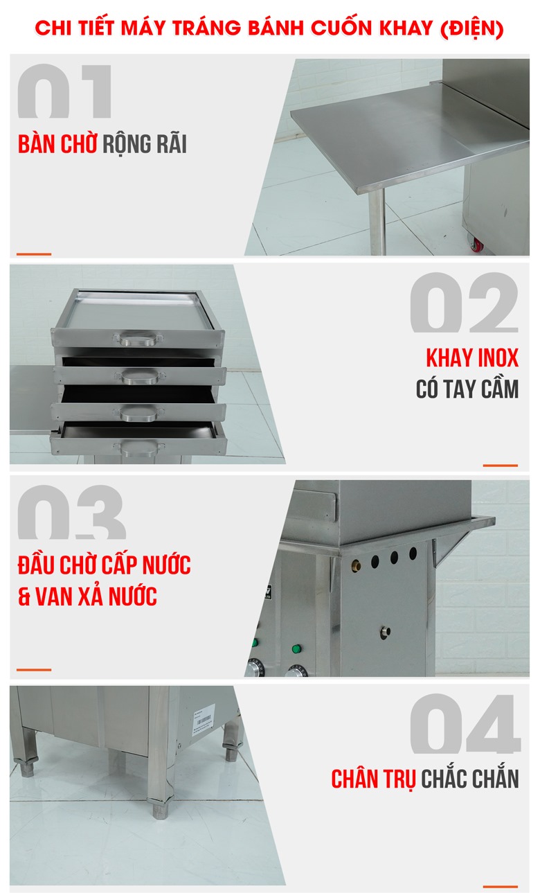 Các chi tiết máy tráng bánh cuốn khay điện Các chi tiết máy tráng bánh cuốn khay điện