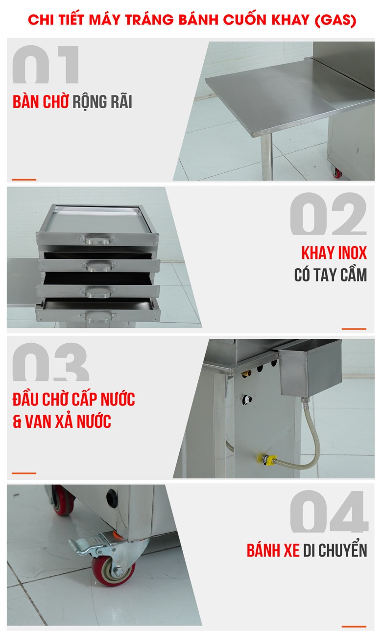 Các chi tiết máy tráng bánh cuốn khay gas Các chi tiết máy tráng bánh cuốn khay gas