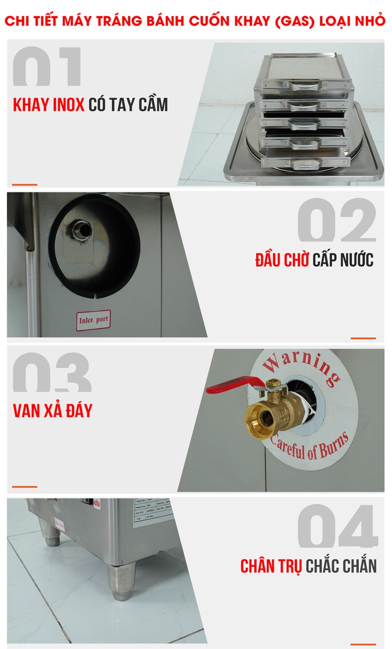 Các chi tiết máy tráng bánh cuốn khay gas loại nhỏ Các chi tiết máy tráng bánh cuốn khay gas loại nhỏ