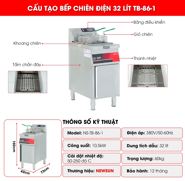 Bếp chiên điện tử 32 Lít TB-86-1 Cấu tạo chi tiết Bếp chiên điện tử 32 Lít TB-86-1